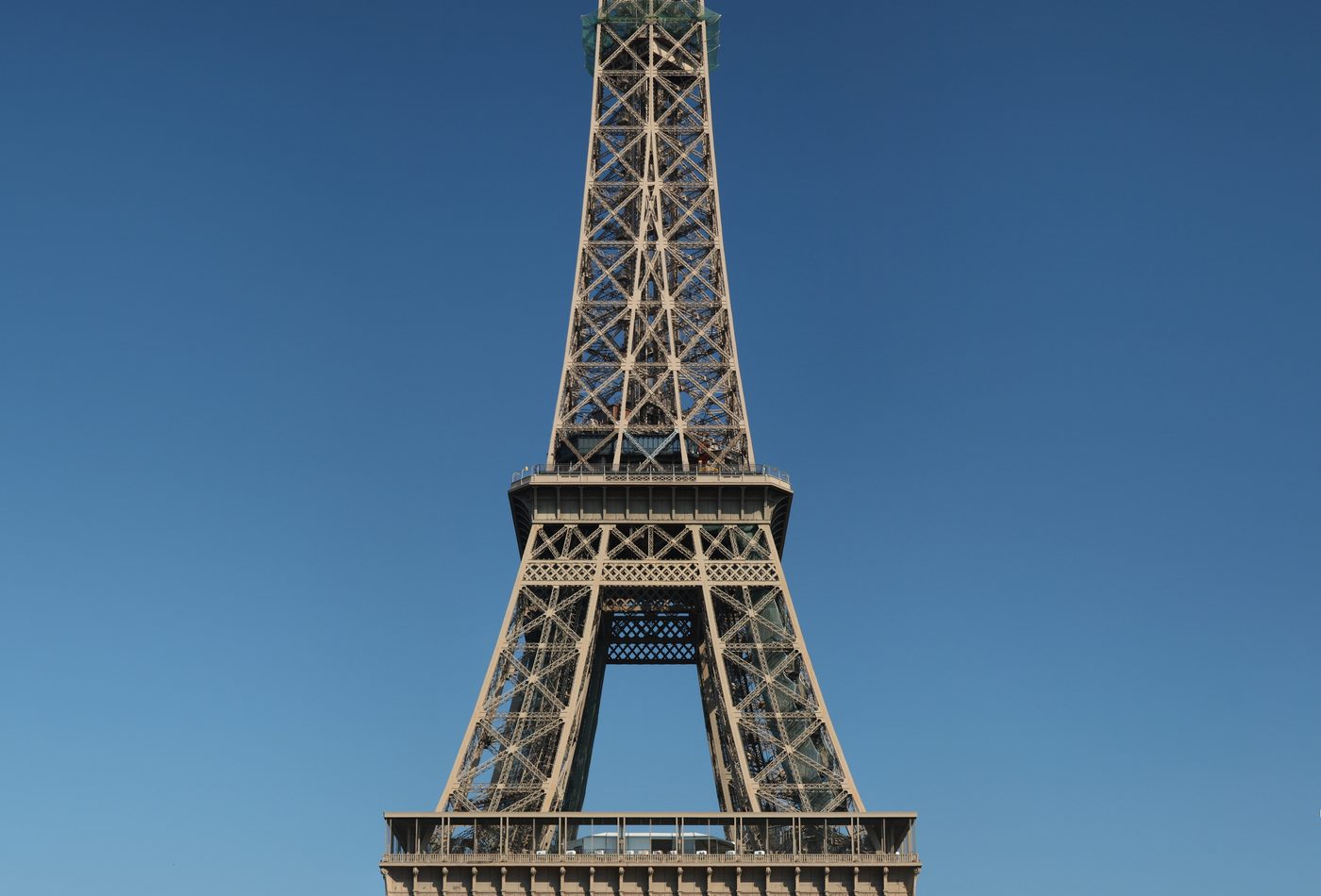 The Eiffel Tower seen from the Champ de Mars.